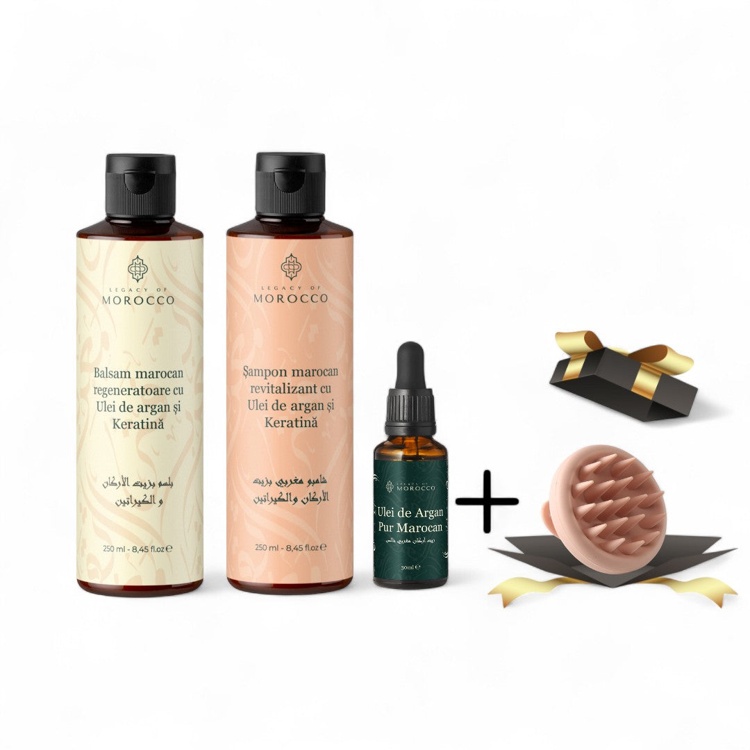 Argan & Keratin Repair Ritual + perie de masaj pentru scalp cadou