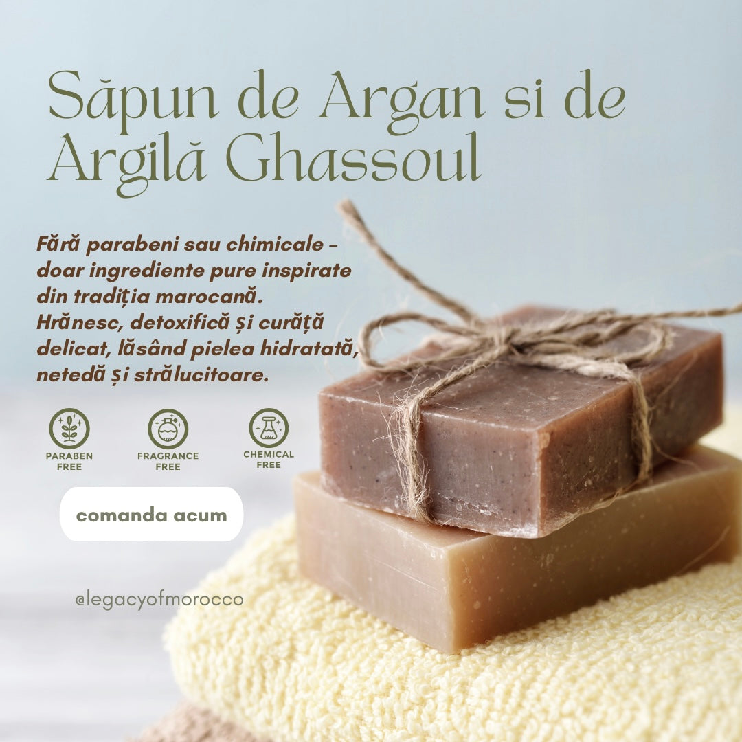 Sapun natural de argan cu Argila Ghassoul 100g